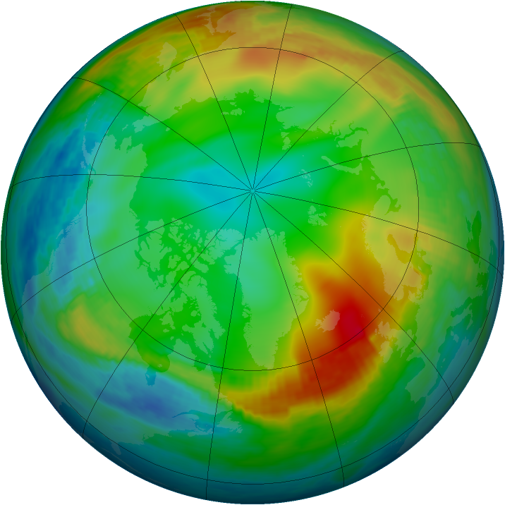 Arctic ozone map for 29 December 1990